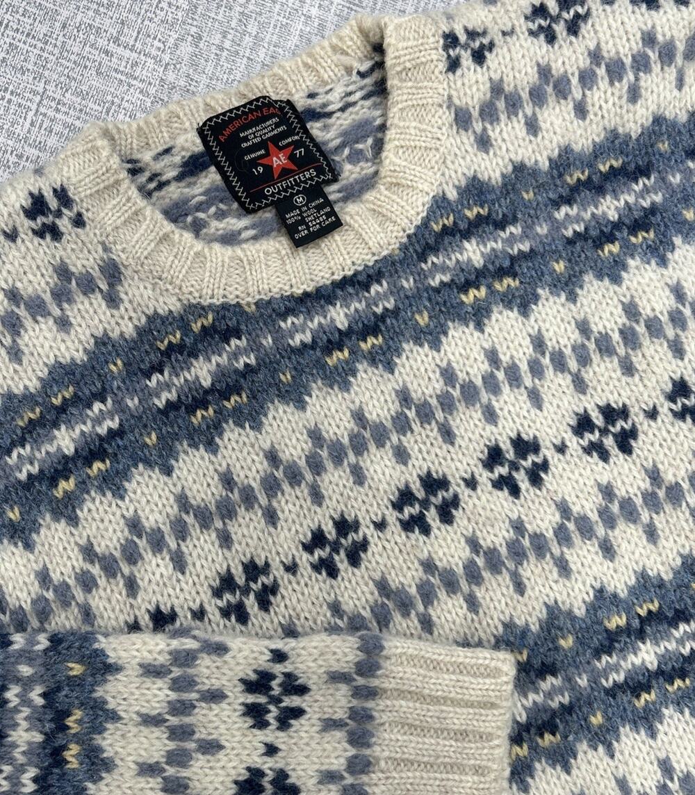 Vintage American Eagle Outfitters Sweater Womens M Blue Fair Isle Shetland Wool